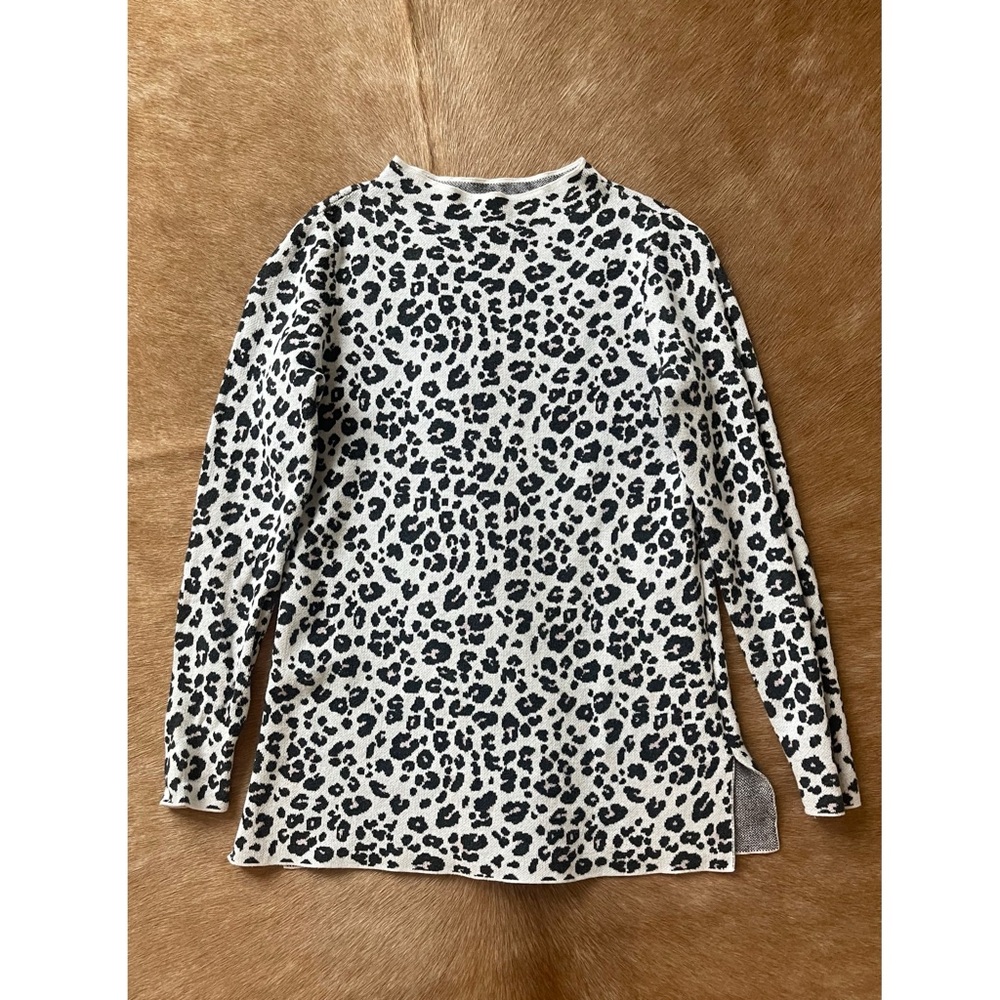 LOFT Leopard Print Mock Neck Tunic Sweater - Picture 2 of 4